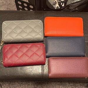 Set of 5 Assorted Zip-Around Wallets - Gray, Orange, Navy, Burgundy, Maroon
